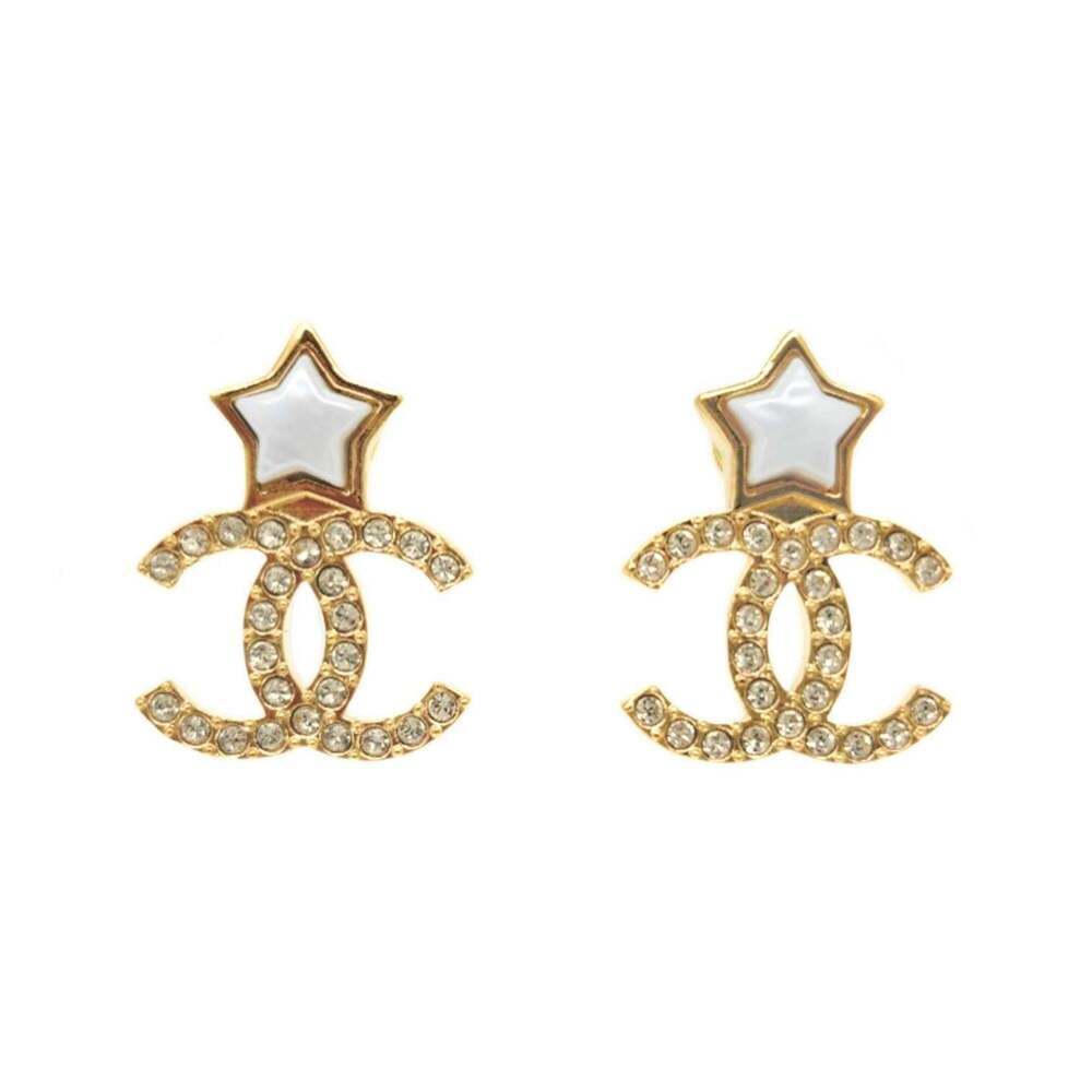 CHANEL White Logo Earrings